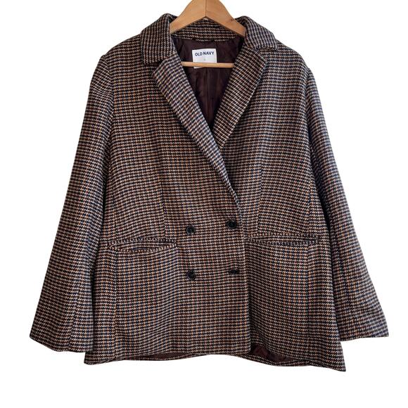 Old Navy Double Breasted Blazer in Brown Plaid sz Large - Picture 3 of 10